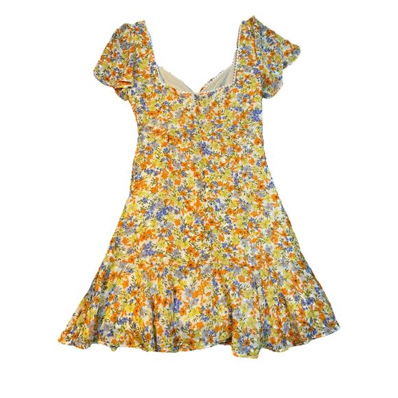 ASTR The Label Orange Yellow Floral Ruched Mini Dress XS - Picture 3 of 6